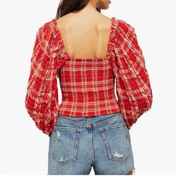 Free People Cherry Bomb Red Plaid Top Size Small - Picture 2 of 11